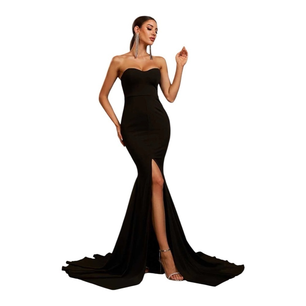 Miss Ord Black Floor Length Train Dress Gown Mermaid Elastic back Sz Large NWT